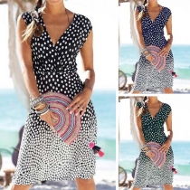 Sexy V-Neck Sleeveless Dots Printed Beach Dress