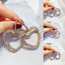 Fashion Rhinestone Inlaid Heart Shaped Stud Earrings