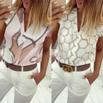 Fashion Sleeveless V-Neck Ruffle Printed Blouse