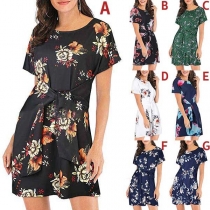 Fashion Round Neck Short Sleeve Printed Dress