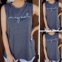 Fashion Round Neck Letters Printed Tank Top