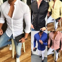 Fashion Stand Collar Solid Color Man's Shirt