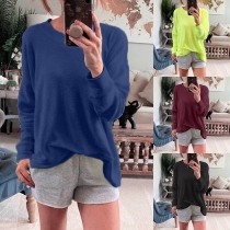 Fashion Solid Color Round Neck Long Sleeve T-Shirt