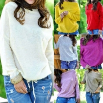 Fashion Boat Neck Long Sleeve Solid Color Sweater