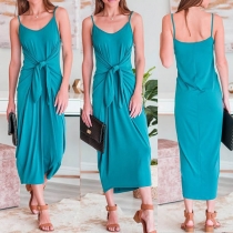 Sexy Backless Knotted Solid Color Sling Dress