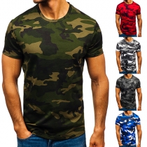 Fashion Round Neck Short Sleeve Camouflage Printed Man's T-Shirt