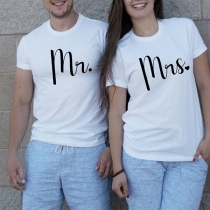 Fashion Round Neck Short Sleeve Letters Printed Couple T-Shirt