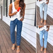 Casual Style Drawstring Waist Relaxed-fit Pants