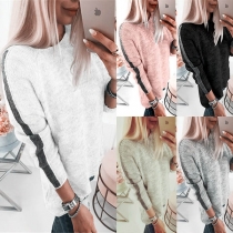 Casual Round Neck Long Sleeve Contrast Color Sweater