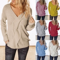 Fashion Solid Color Long Sleeve V-Neck Sweater