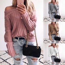Fashion Solid Color Long Sleeve Oblique Shoulder Sweater 