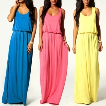 Simple Style Solid Color Sleeveless High Waist Maxi Dress
