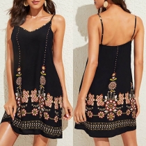 Sexy Backless V-neck Printed Sling Dress