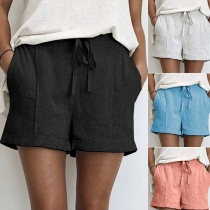 Fashion Solid Color Elastic Waist Shorts 