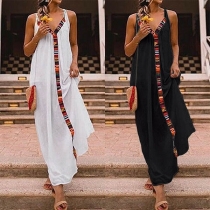 Fashion Contrast Color Sleeveless V-neck Maxi Dress