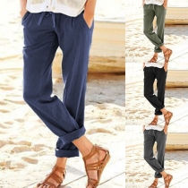 Fashion Solid Color Elastic Waist Loose Pants