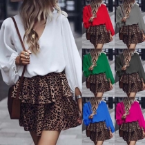 Fashion Solid Color Lantern Sleeve V-neck Blouse