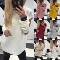 Fashion Solid Color Short Sleeve Boat Neck Sweater with Raglan Sleeve