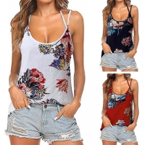 Sexy Backless V-neck Printed Sling Top 