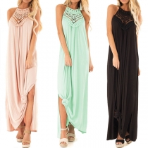 Sexy Off-shoulder Slit Hem Lace Spliced Maxi Dress