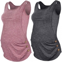 Fashion Solid Color Side-button Maternity Tank Top
