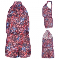 Sexy Backless Printed Halter Romper 