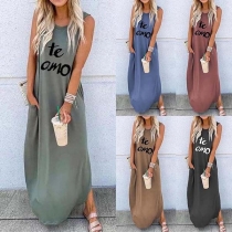 Fashion Sleeveless Round Neck Letters Printed Maxi Dress