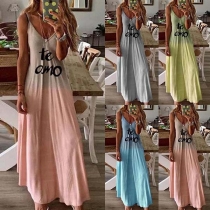 Sexy Backless V-neck Color Gradient Sling Dress