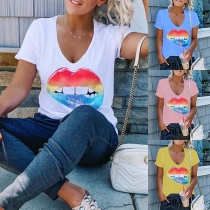 Casual Style Short Sleeve Round Neck Printed T-shirt