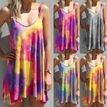 Sexy Backless Tie-dye Printed Sling Dress