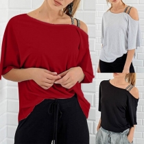 Sexy Oblique Shoulder Short Sleeve T-shirt 