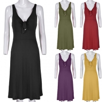 Sexy Backless V-neck Sleeveless Solid Color Dress