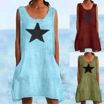 Casual Style Pentagram Printed Sleeveless Loose Dress