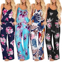 Sexy Backless High Waist Printed Sling Jumpsuit