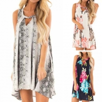 Fashion Sleeveless Round Neck Printed Dress