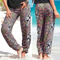 Fashion Elastic Waist Loose Printed Pants