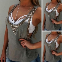 Punk Style Solid Color Rivets Tank Top 