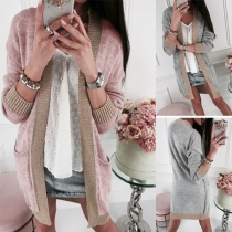 Fashion Contrast Color Long Sleeve Knit Cardigan