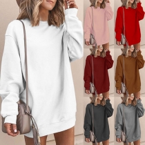Fashion Solid Color Long Sleeve Loose Sweatshirt Dress