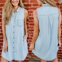 Fashion Sleeveless POLO Collar Denim Dress