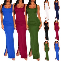 Sexy Backless Slit Hem Solid Color Maxi Dress