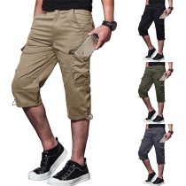 Fashion Solid Color Side-pocket Men's Cropped Pants