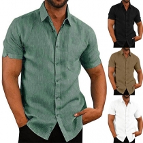 Fashion Solid Color Short Sleeve POLO Collar Man's Shirt