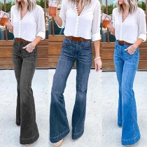 Fashion High Waist Flared Hem Slim Fit Jeans