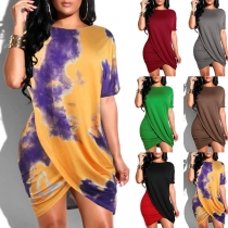 Fashion Short Sleeve Round Neck Irregular Hem Dress