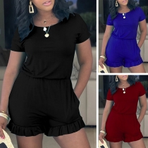 Fashion Solid Color Short Sleeve Round Neck Romper
