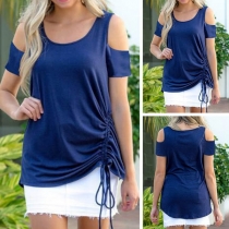 Sexy Off-shoulder Short Sleeve Drawstring Hem T-shirt 
