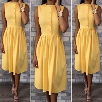 Fashion Solid Color Sleeveless Round Neck Dress