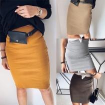Fashion Solid Color High Waist Slim Fit Skirt   