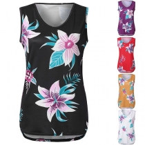 Fashion Sleeveless V-neck Printed Top 